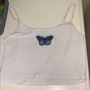 brandy melville blue embroidered butterfly tank